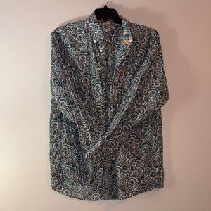 Cinch Blue and Brown Paisley Casual Button Down Shirt